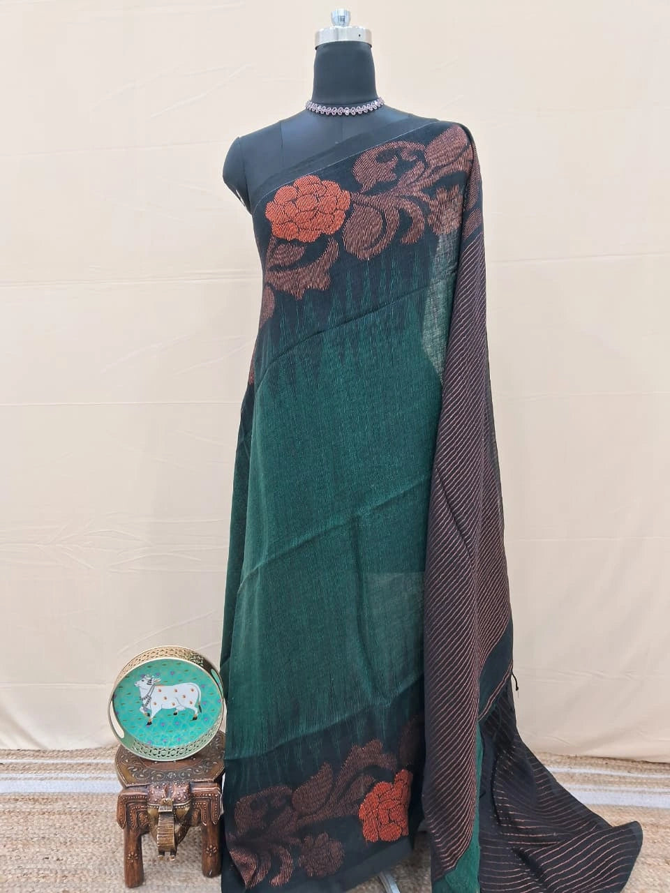 Green Khadhi Linen Saree