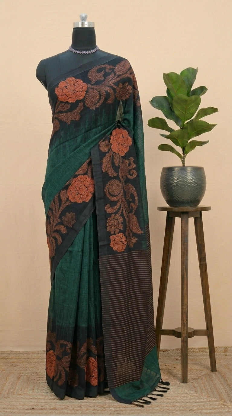 Green Khadhi Linen Saree