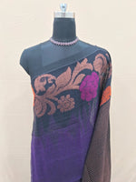 Eggplant Purple Khadi Linen Saree 1