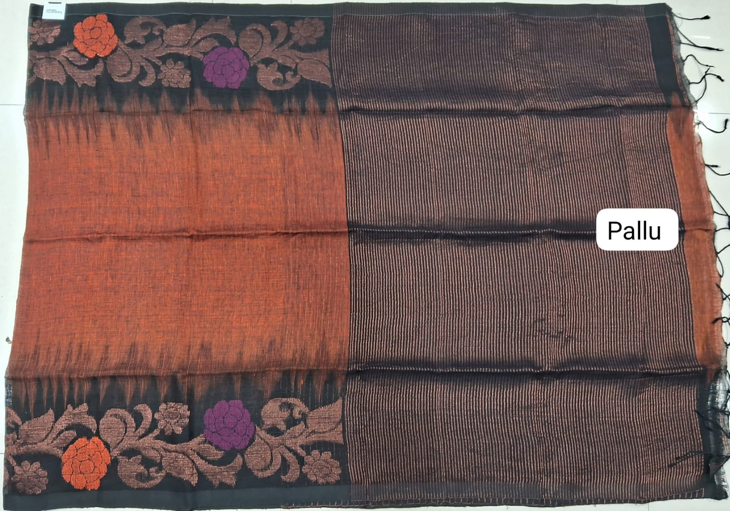 Rust Orange Khadhi Linen Saree pallu