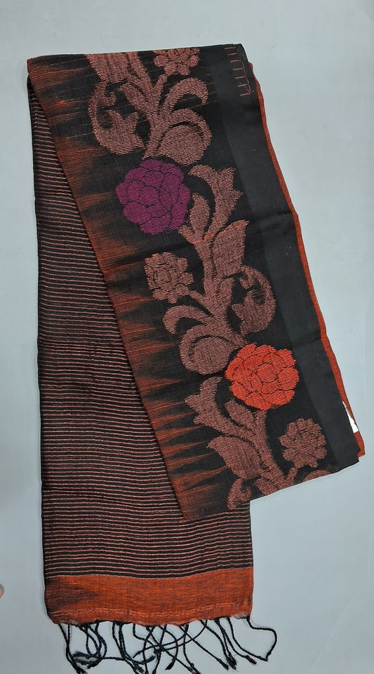 Rust Orange Khadhi Linen Saree