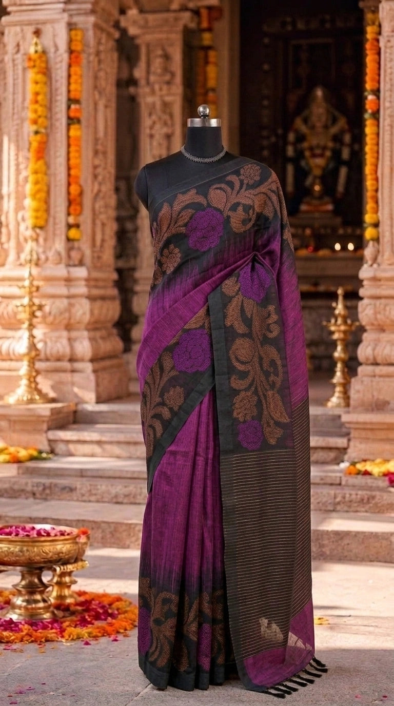 Wine Khadhi Linen Saree 