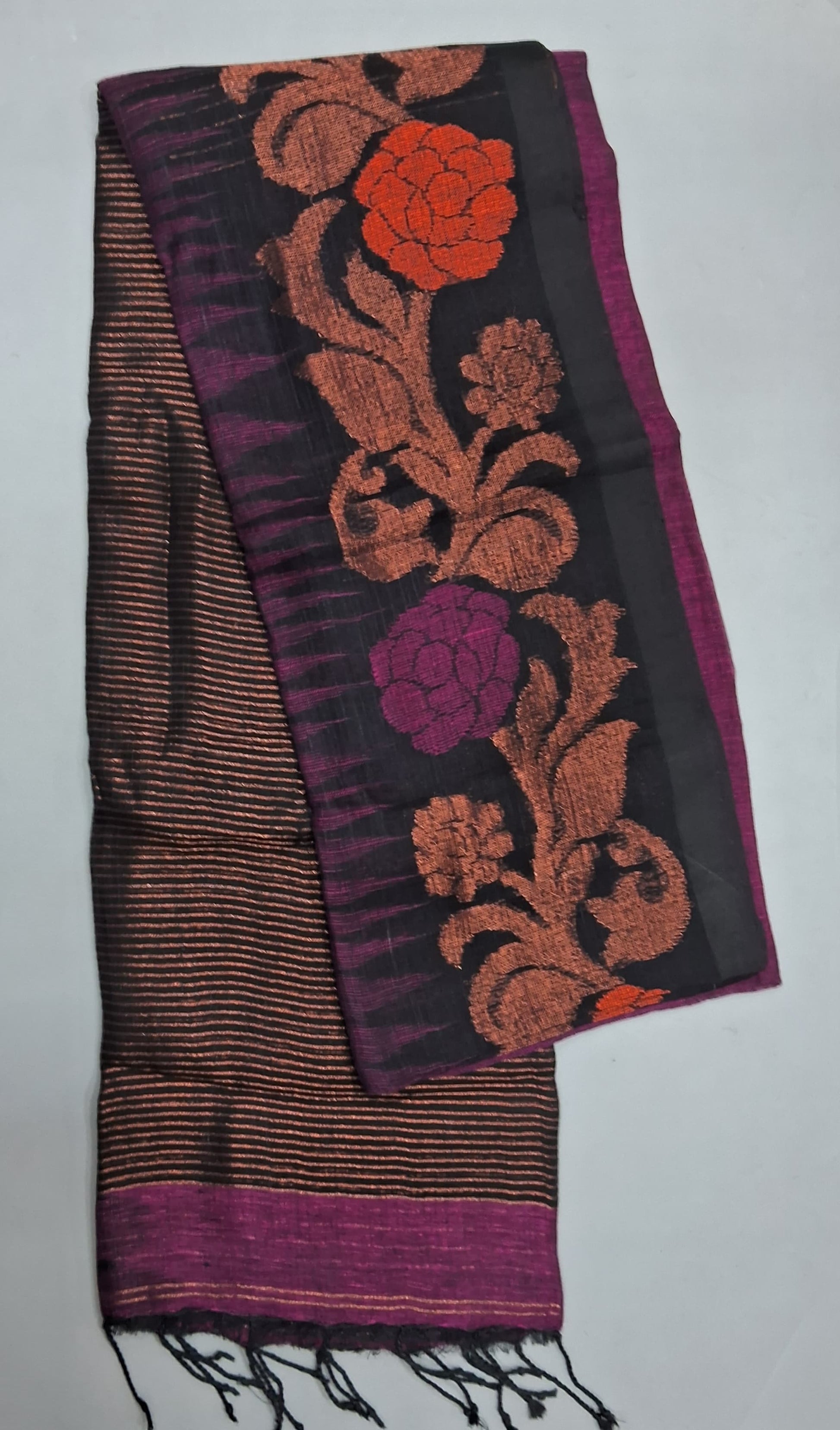 Wine Khadhi Linen Saree