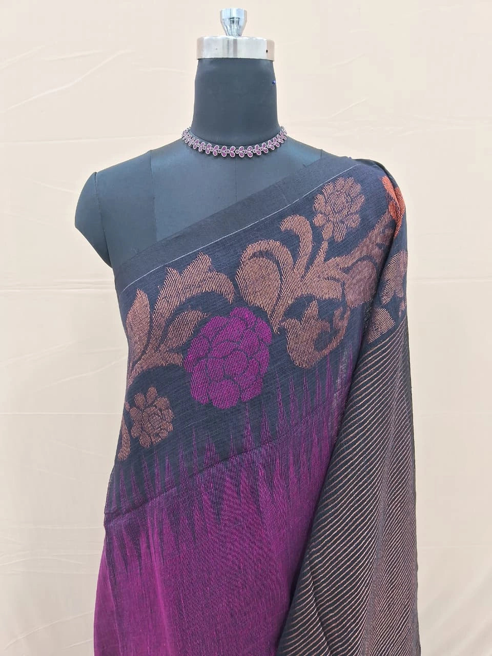 Wine Khadhi Linen Saree 1