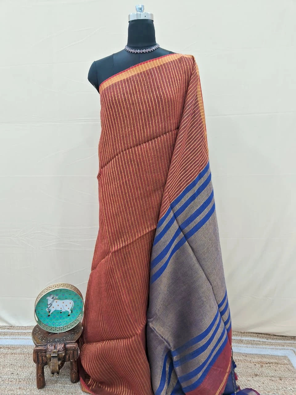 Brick Red Pure Khadhi Linen Saree 