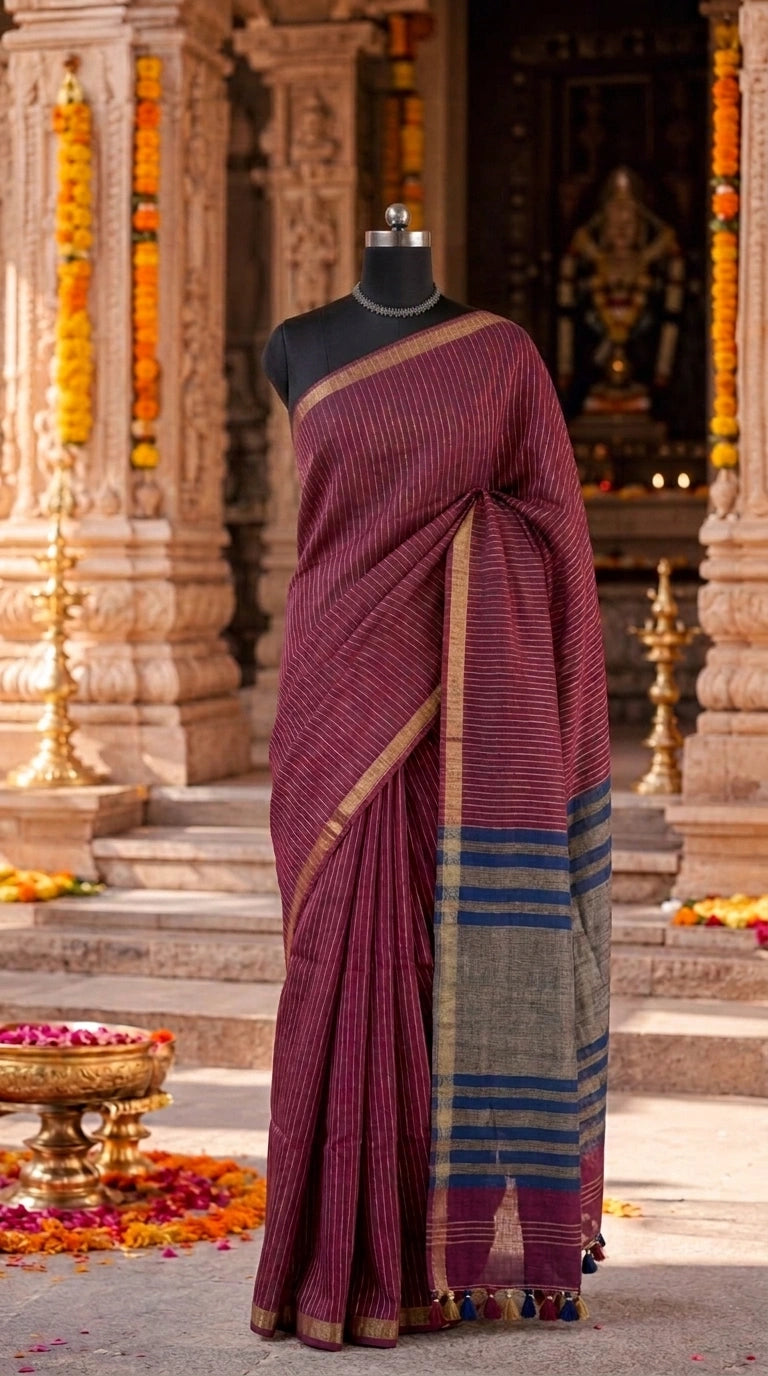 Onion Pink Khadhi Linen Saree 