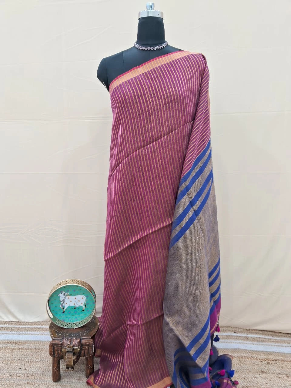 Onion Pink Khadhi Linen Saree 