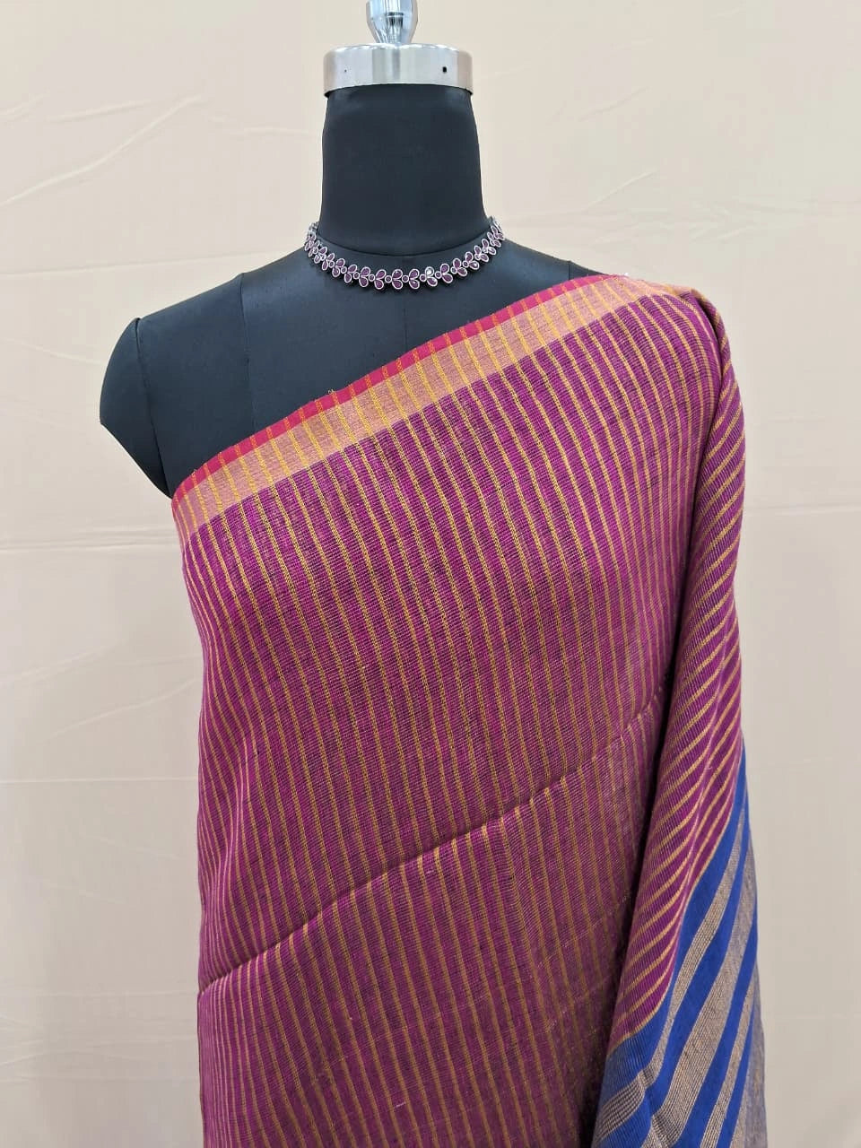 Onion Pink Khadhi Linen Saree 1