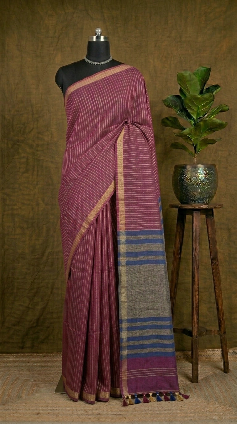 Onion Pink Khadhi Linen Saree 