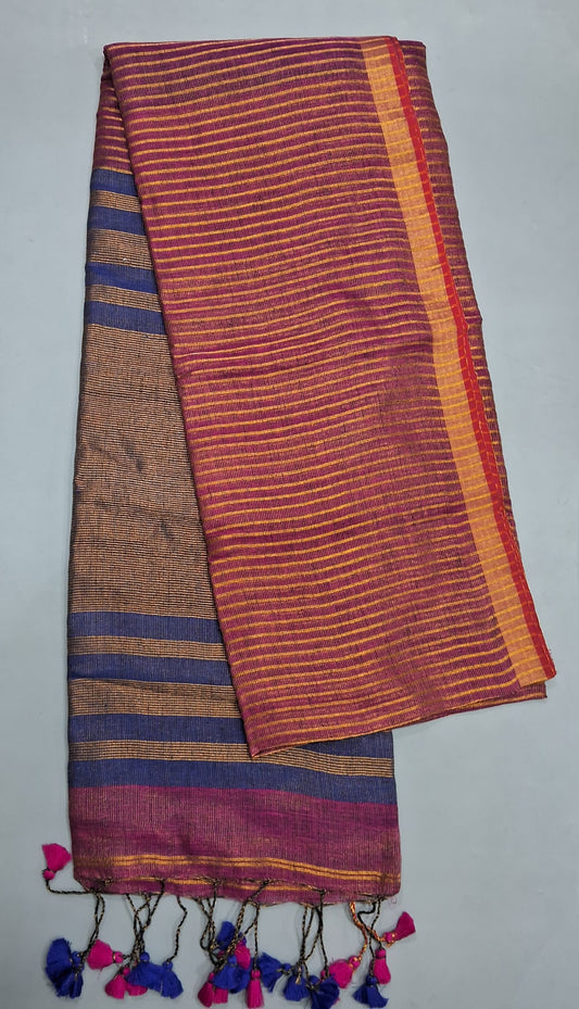 Onion Pink Khadhi Linen Saree