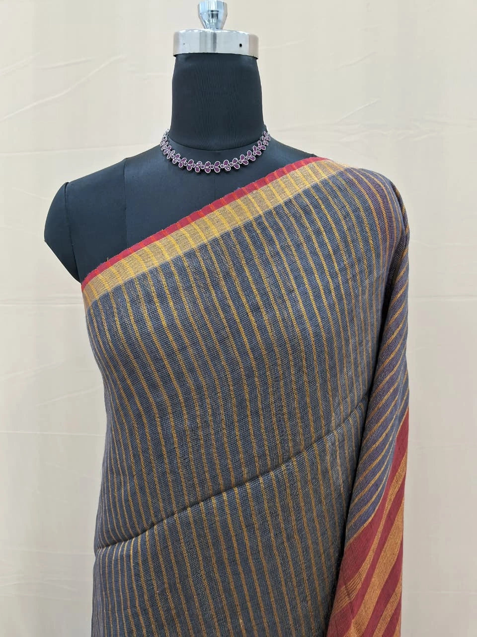 Elephant Grey Khadhi Linen Saree 1