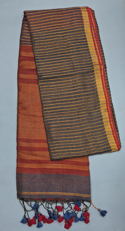 Elephant Grey Khadhi Linen Saree