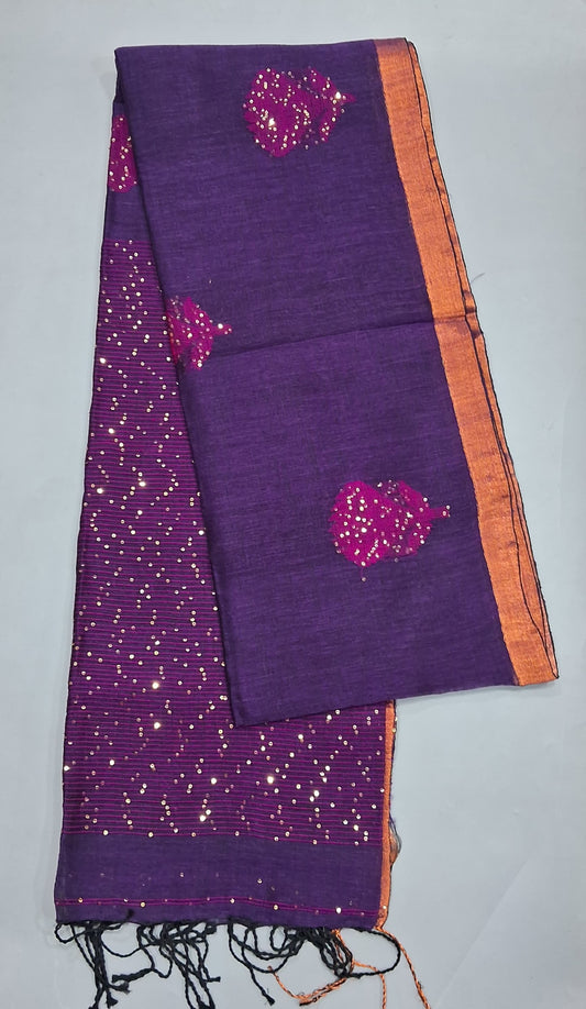 Navy Blue Khadhi Linen Saree