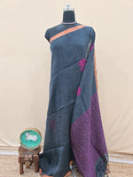 Elegant Dark Grey Khadi Linen Saree