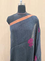 Elegant Dark Grey Khadi Linen Saree 1