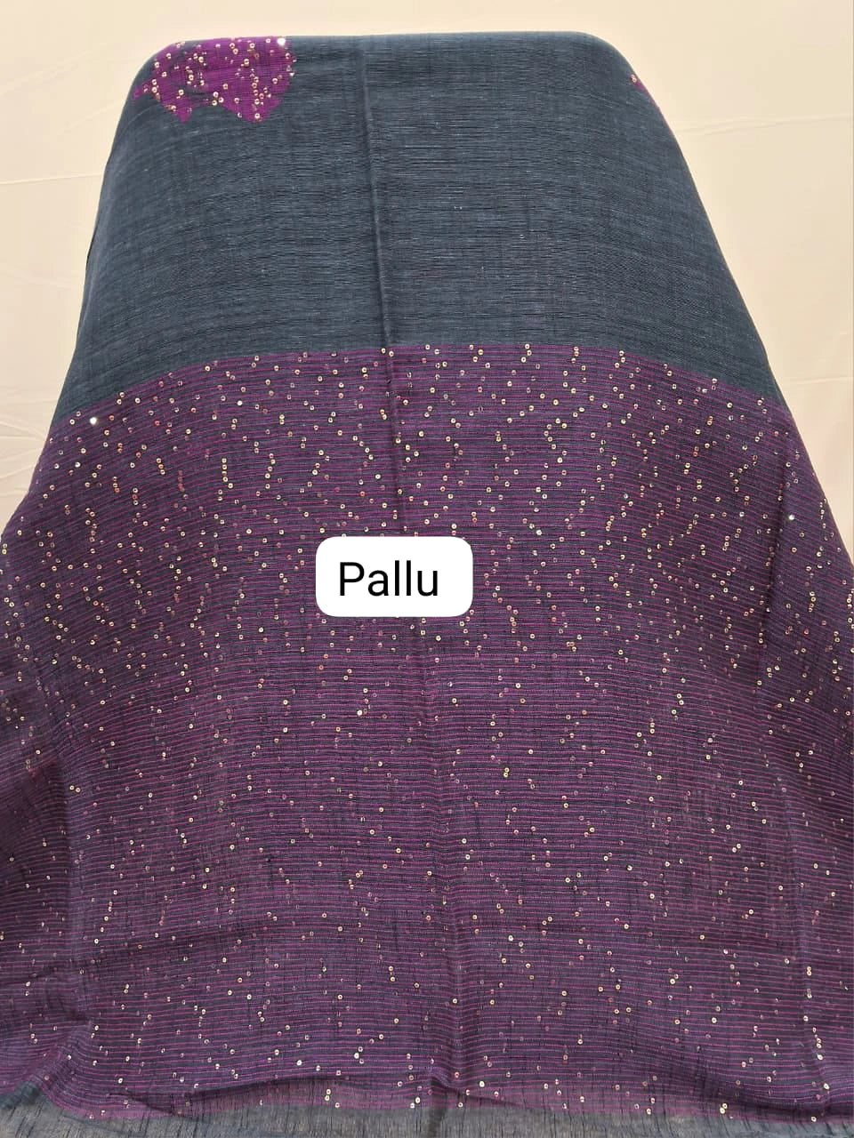 Elegant Dark Grey Khadi Linen Saree pallu