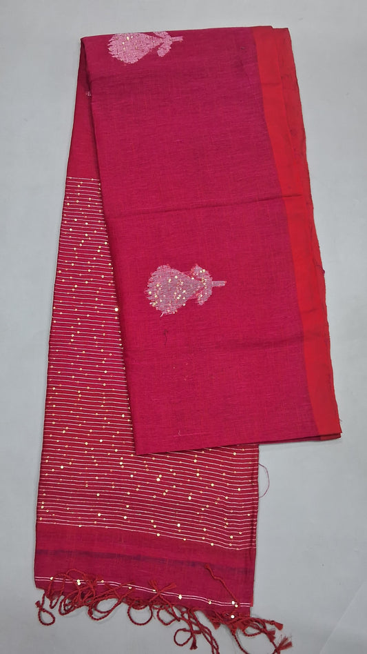 Pink Khadhi Linen Saree 