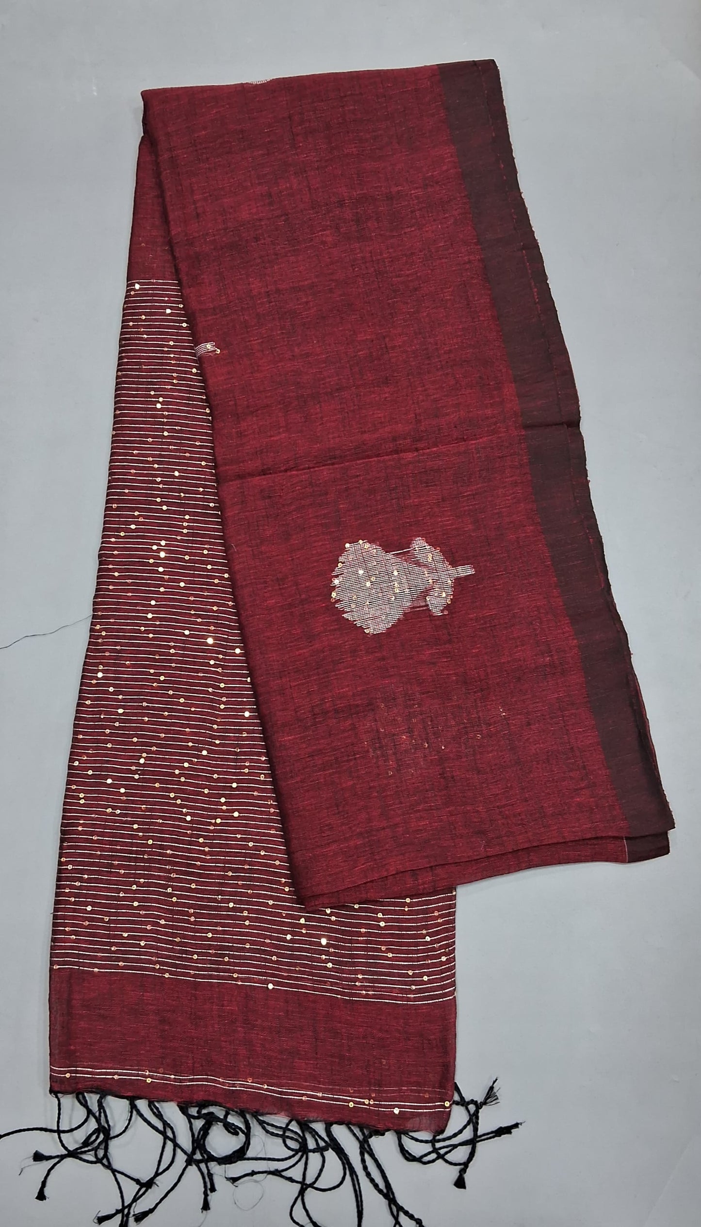 Maroon Khadhi Linen Saree