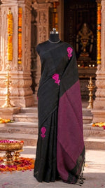 Timeless Black Khadi Linen Saree 