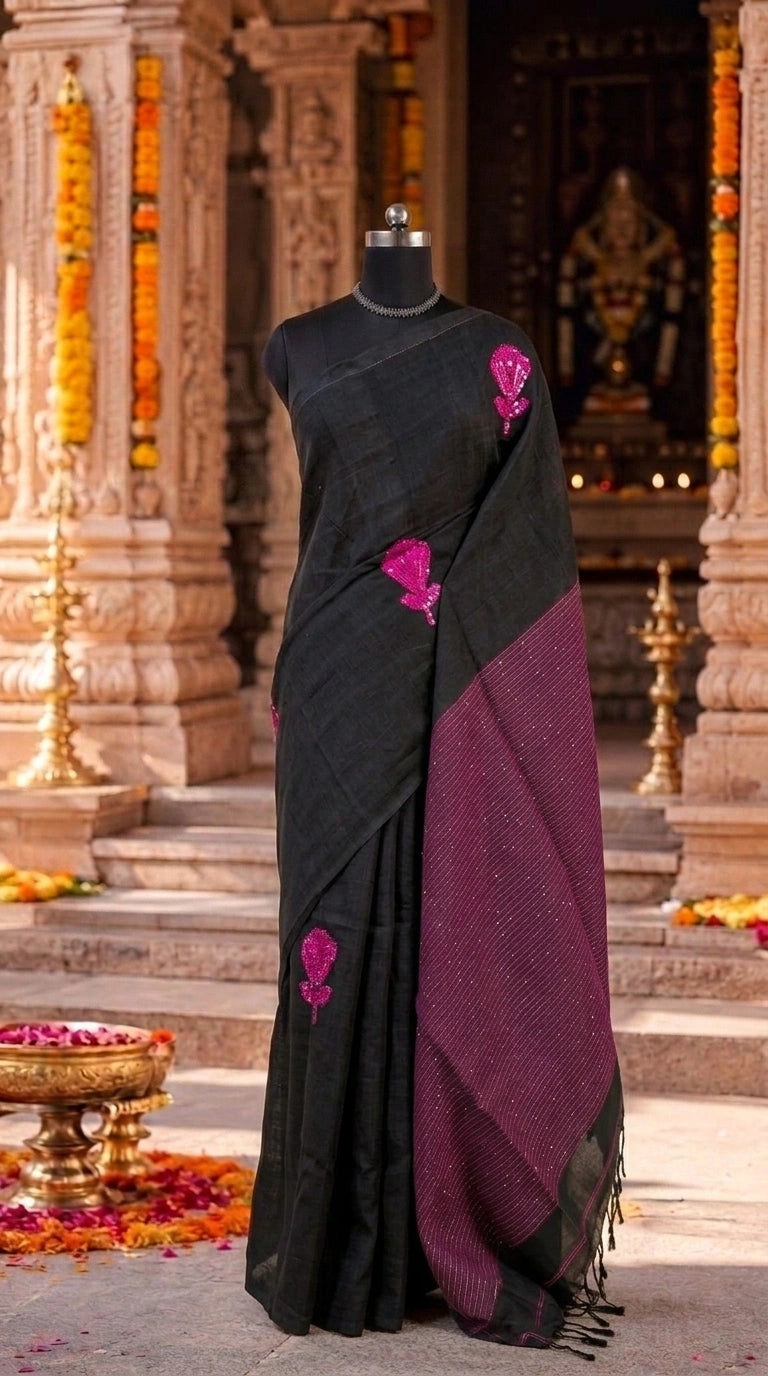 Timeless Black Khadi Linen Saree 
