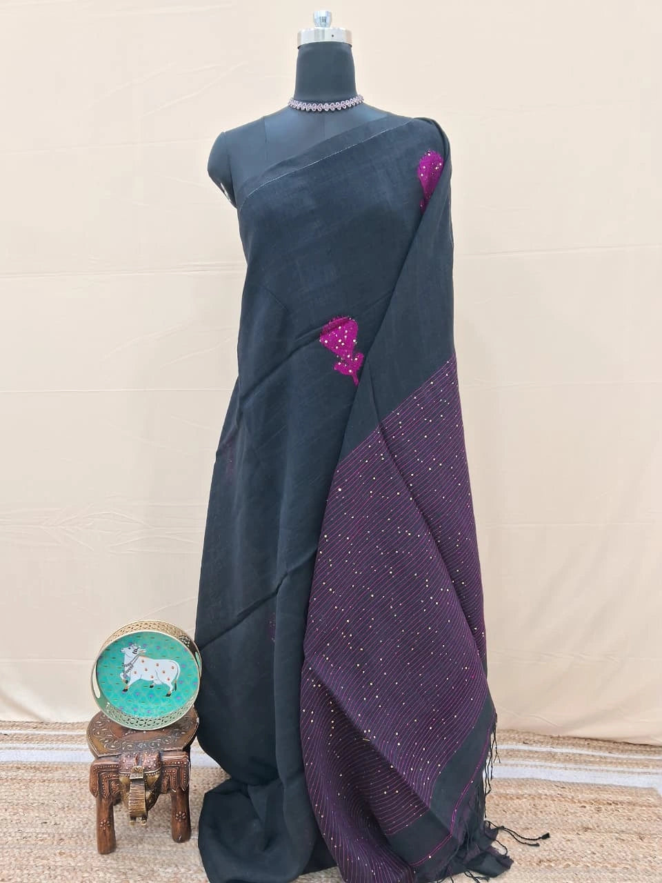 Timeless Black Khadi Linen Saree 