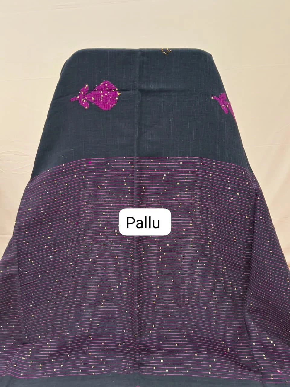 Timeless Black Khadi Linen Saree pallu