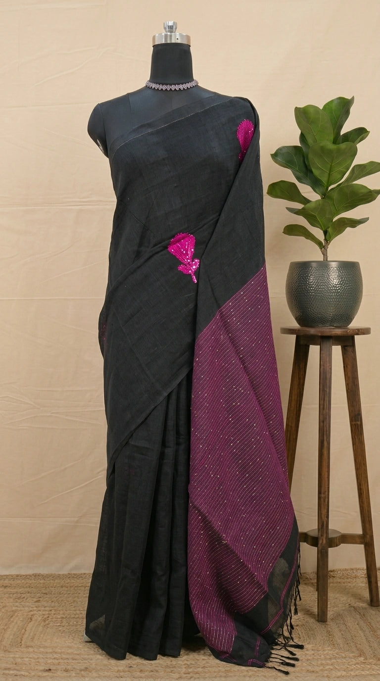 Timeless Black Khadi Linen Saree