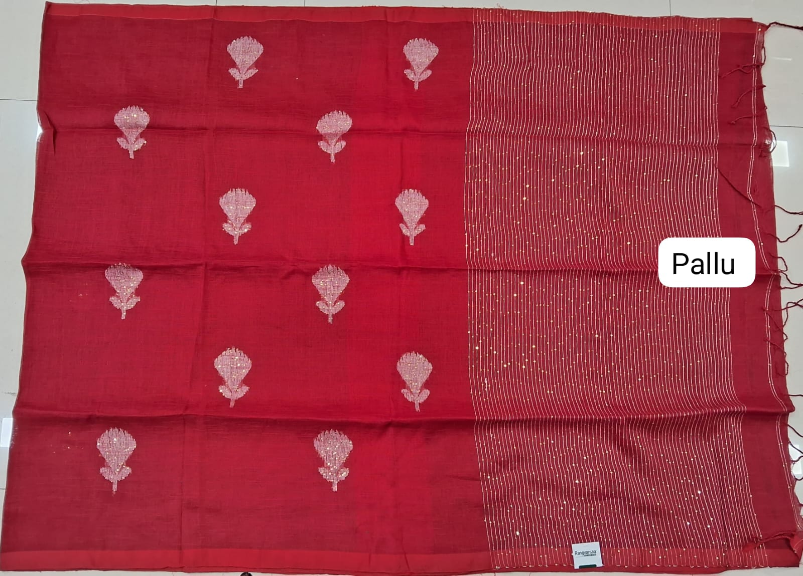 Fire Red Khadhi Linen Saree pallu