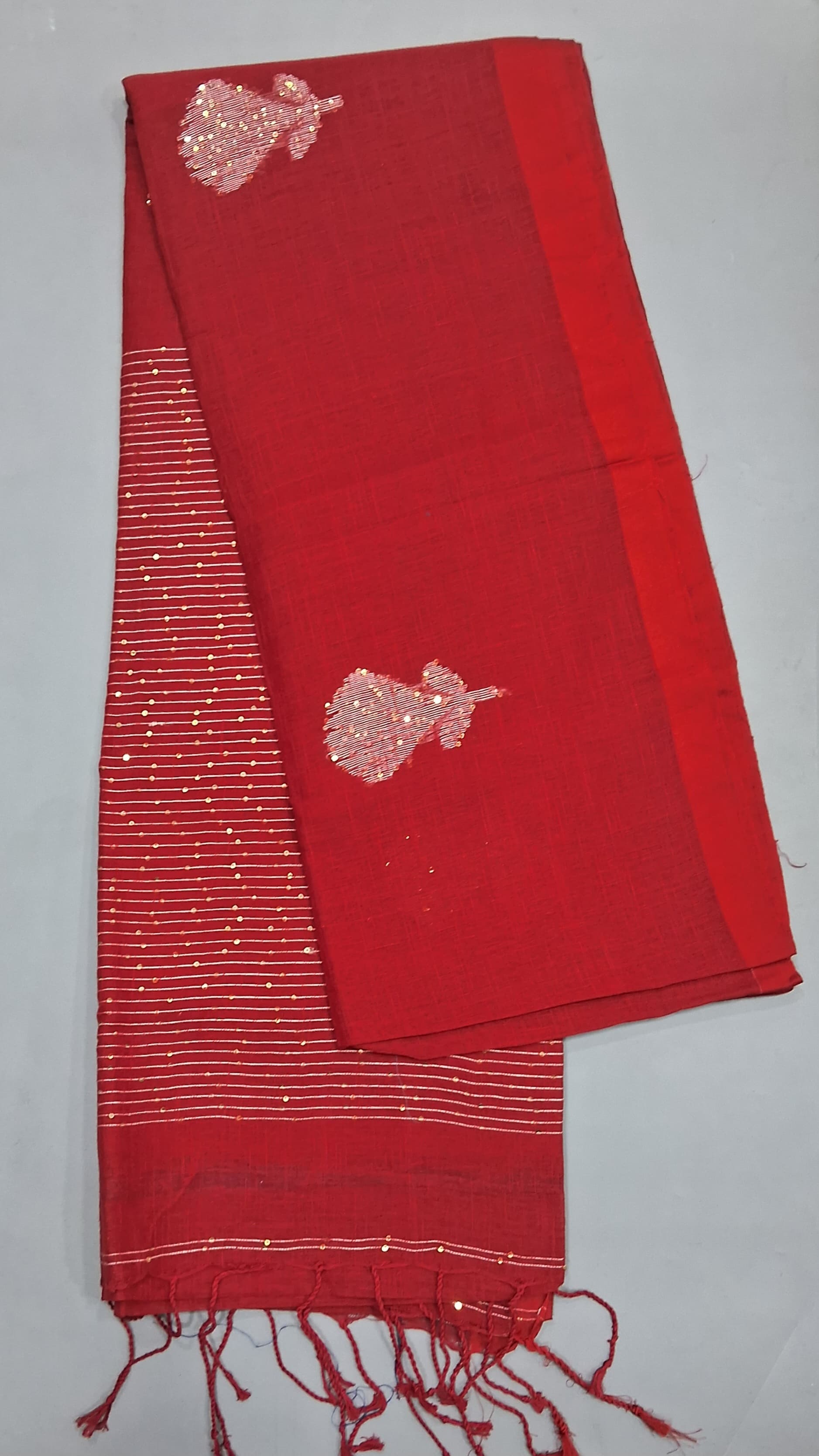 Fire Red Khadhi Linen Saree