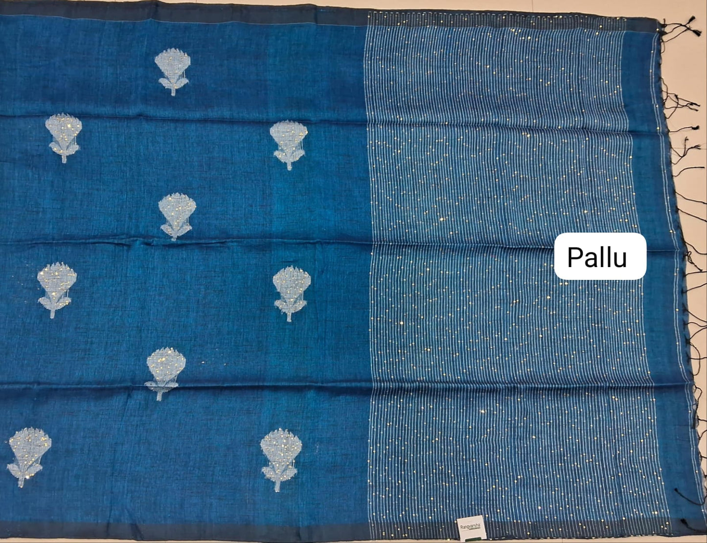 Royal Blue Khadhi Linen Saree pallu