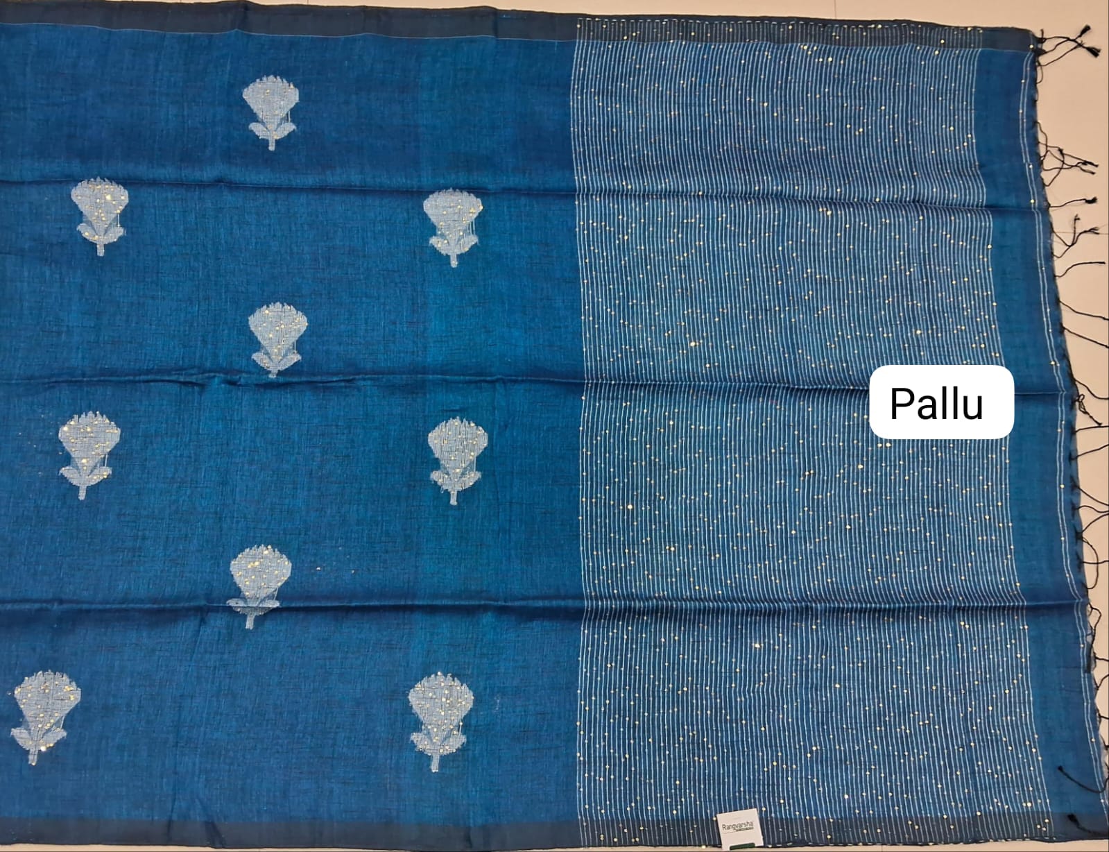 Royal Blue Khadhi Linen Saree pallu