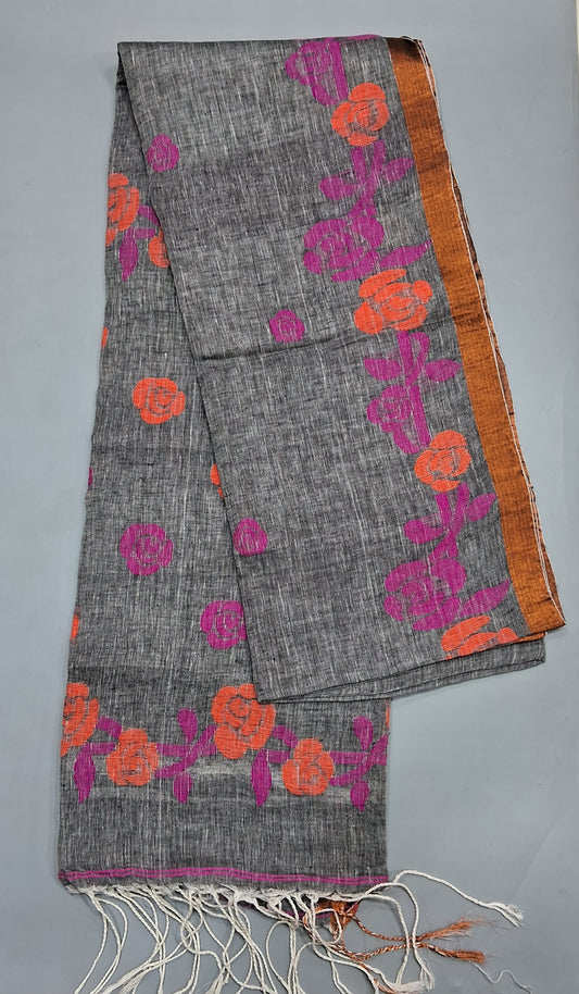 Grey Khadhi Linen Saree