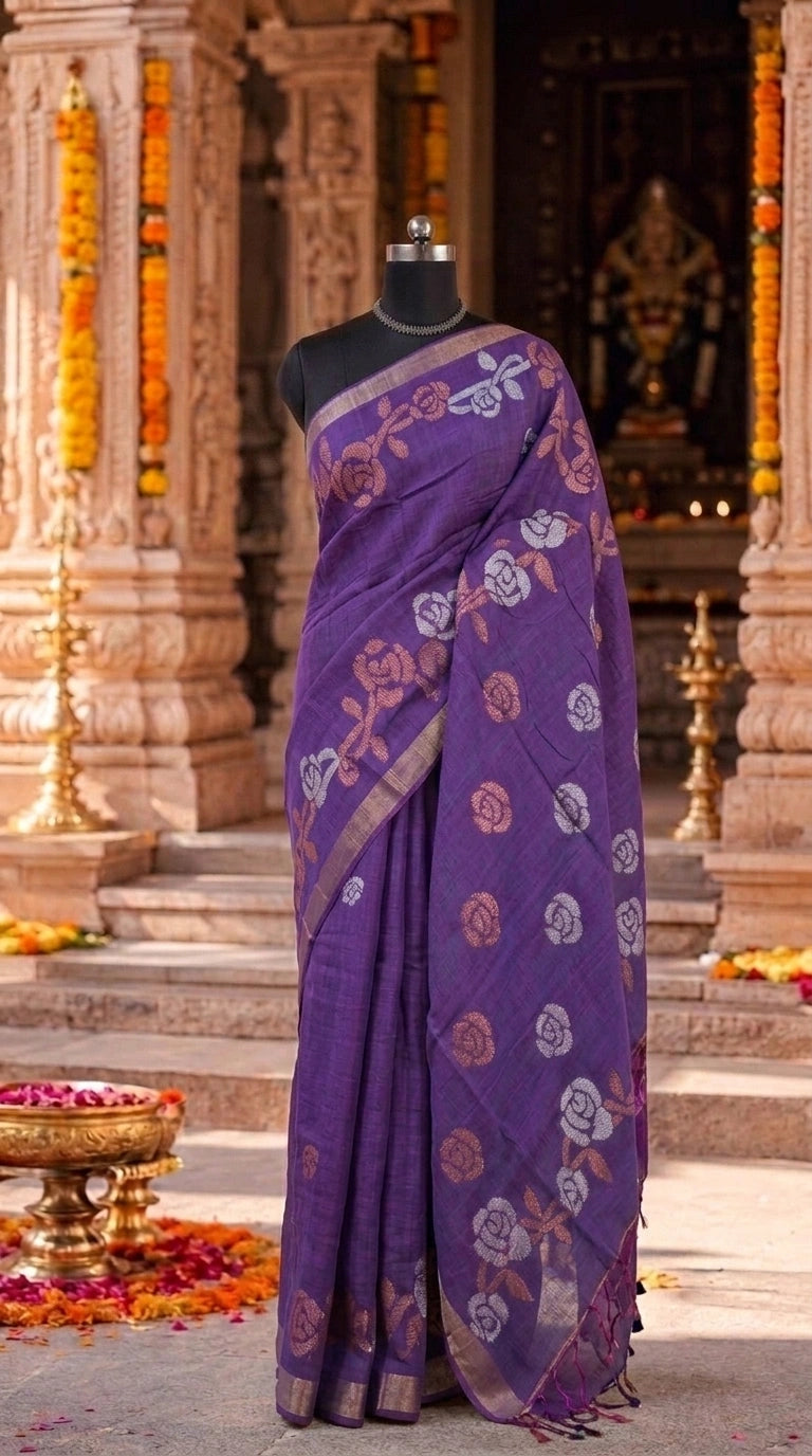 Lavender Khadi Linen Saree