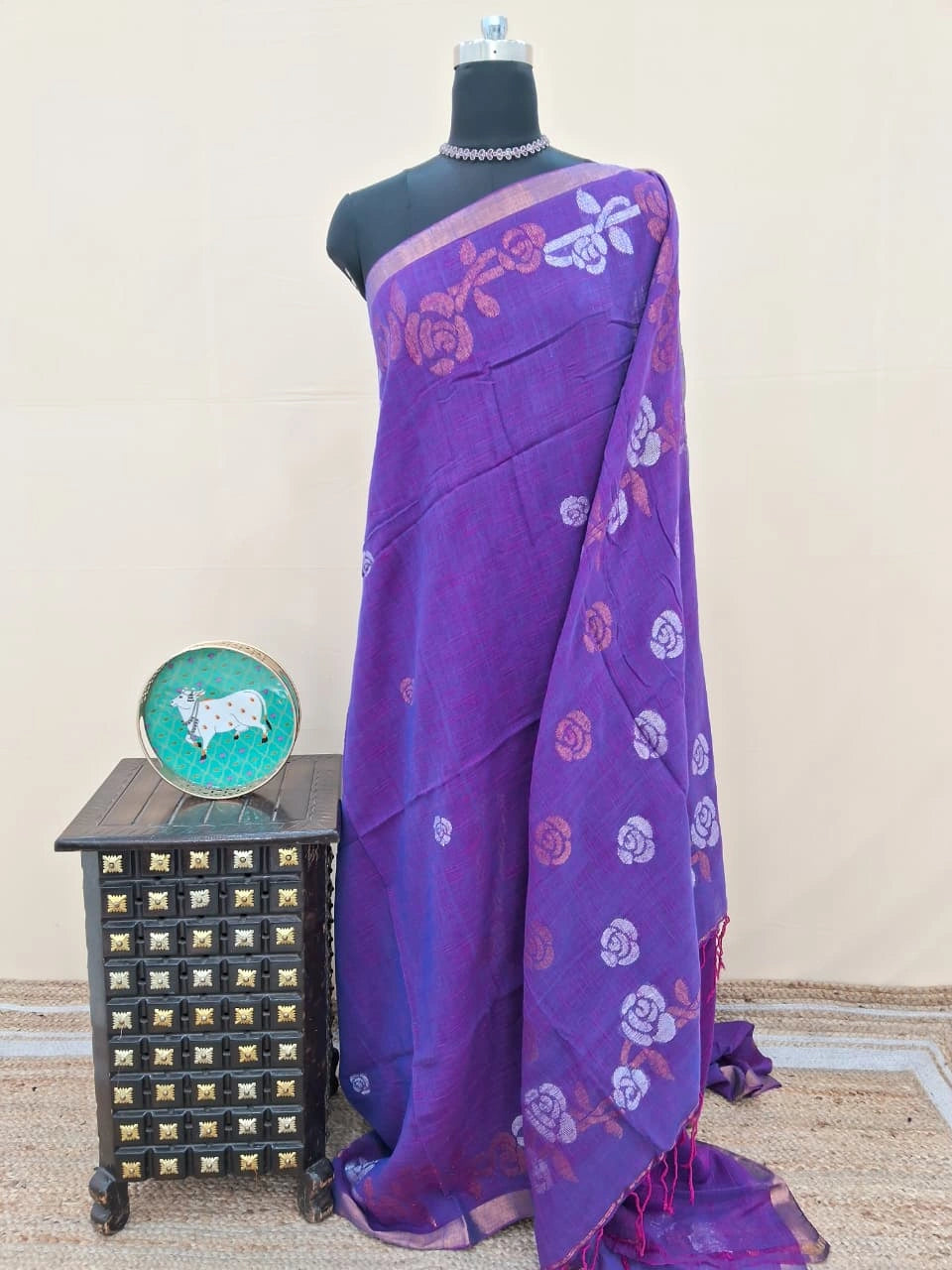 Lavender Khadi Linen Saree