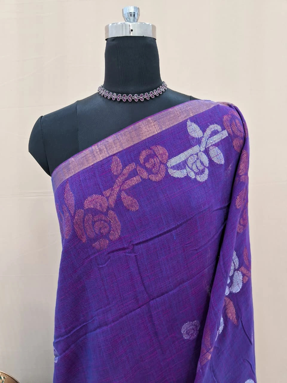 Lavender Khadi Linen Saree 1