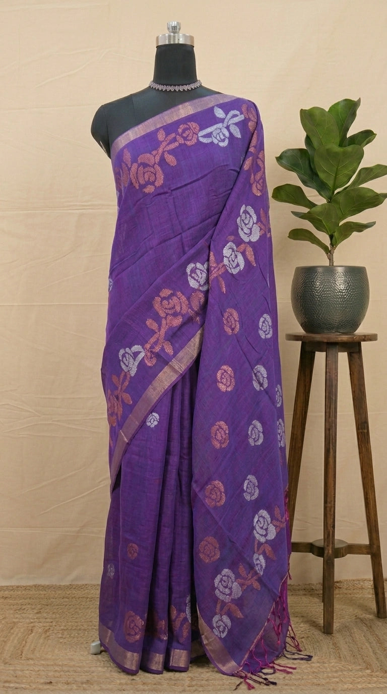 Lavender Khadi Linen Saree