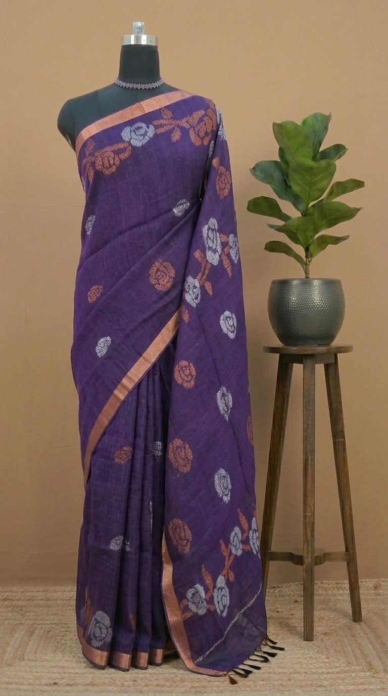 Dark Blue Khadhi Linen Saree