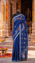 Regal Royal Blue Khadi Linen Saree
