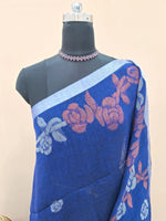 Regal Royal Blue Khadi Linen Saree 1