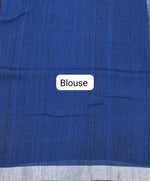 Regal Royal Blue Khadi Linen Saree blouse
