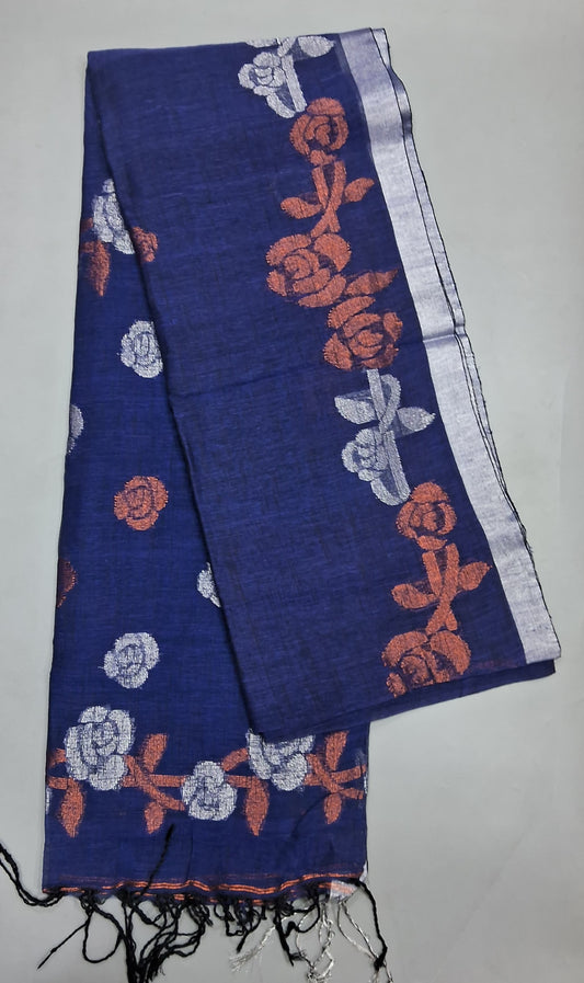Royal Blue Khadhi Linen Saree