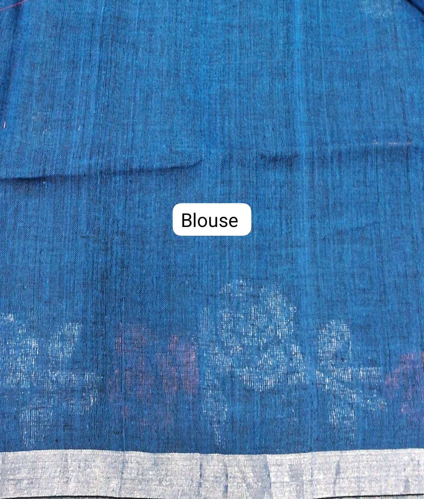 Marine Blue Khadhi Linen Saree blouse