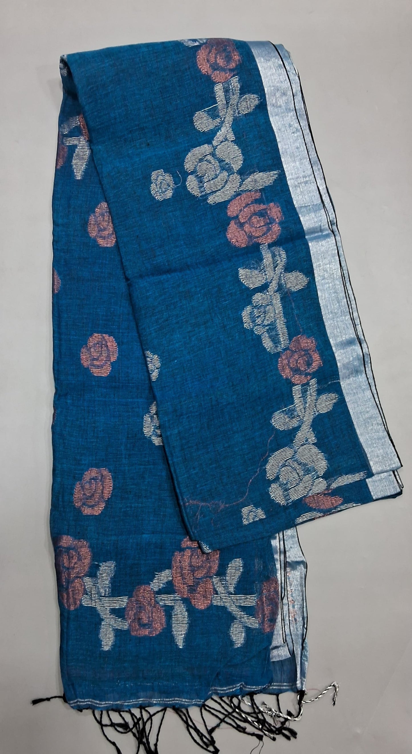 Marine Blue Khadhi Linen Saree