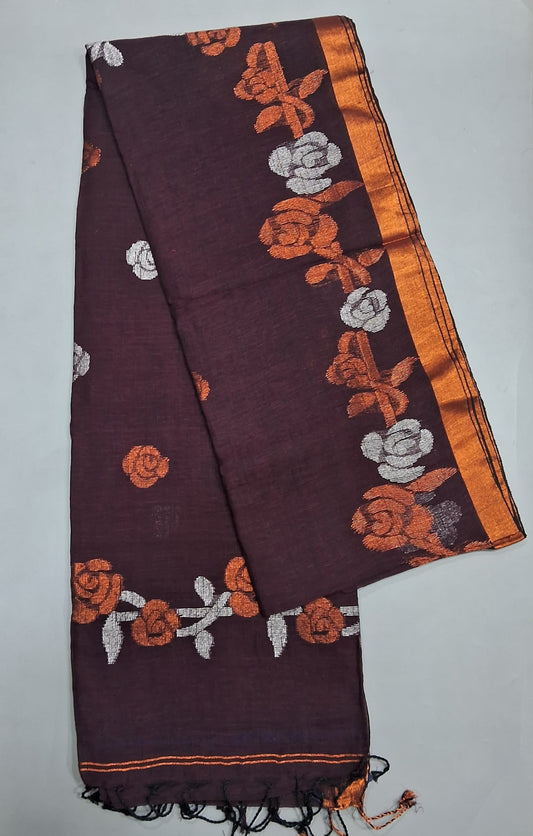 Walnut Brown Khadhi Linen Saree