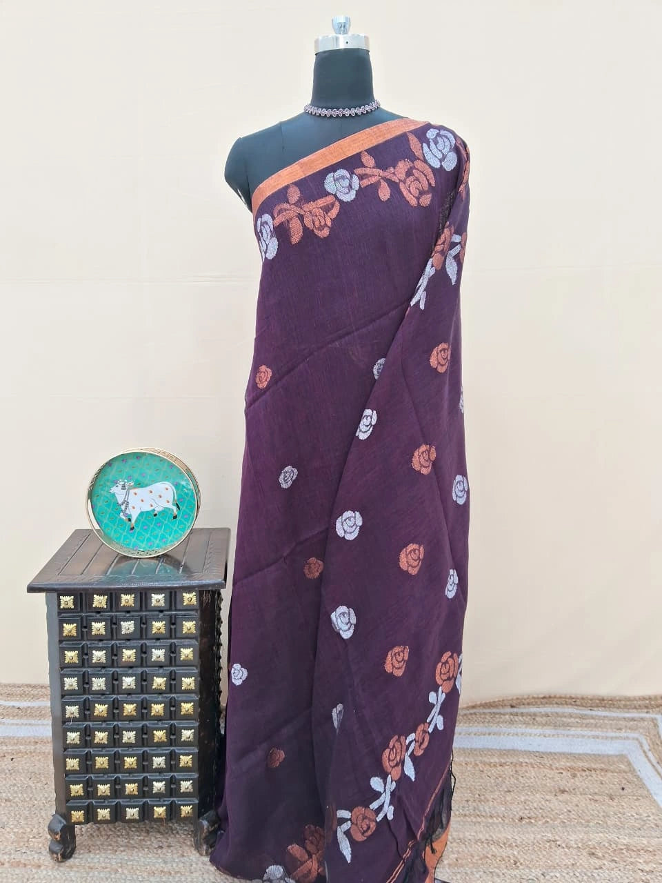 Walnut Brown Khadhi Linen Saree
