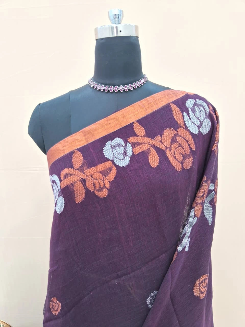 Walnut Brown Khadhi Linen Saree 1