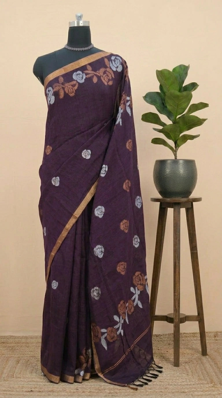Walnut Brown Khadhi Linen Saree