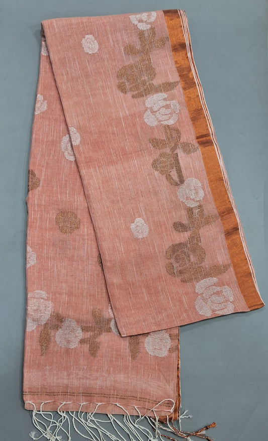 Peach Khadhi Linen Saree