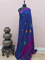 Navy Blue Khadhi Linen Saree