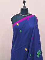 Navy Blue Khadhi Linen Saree 1